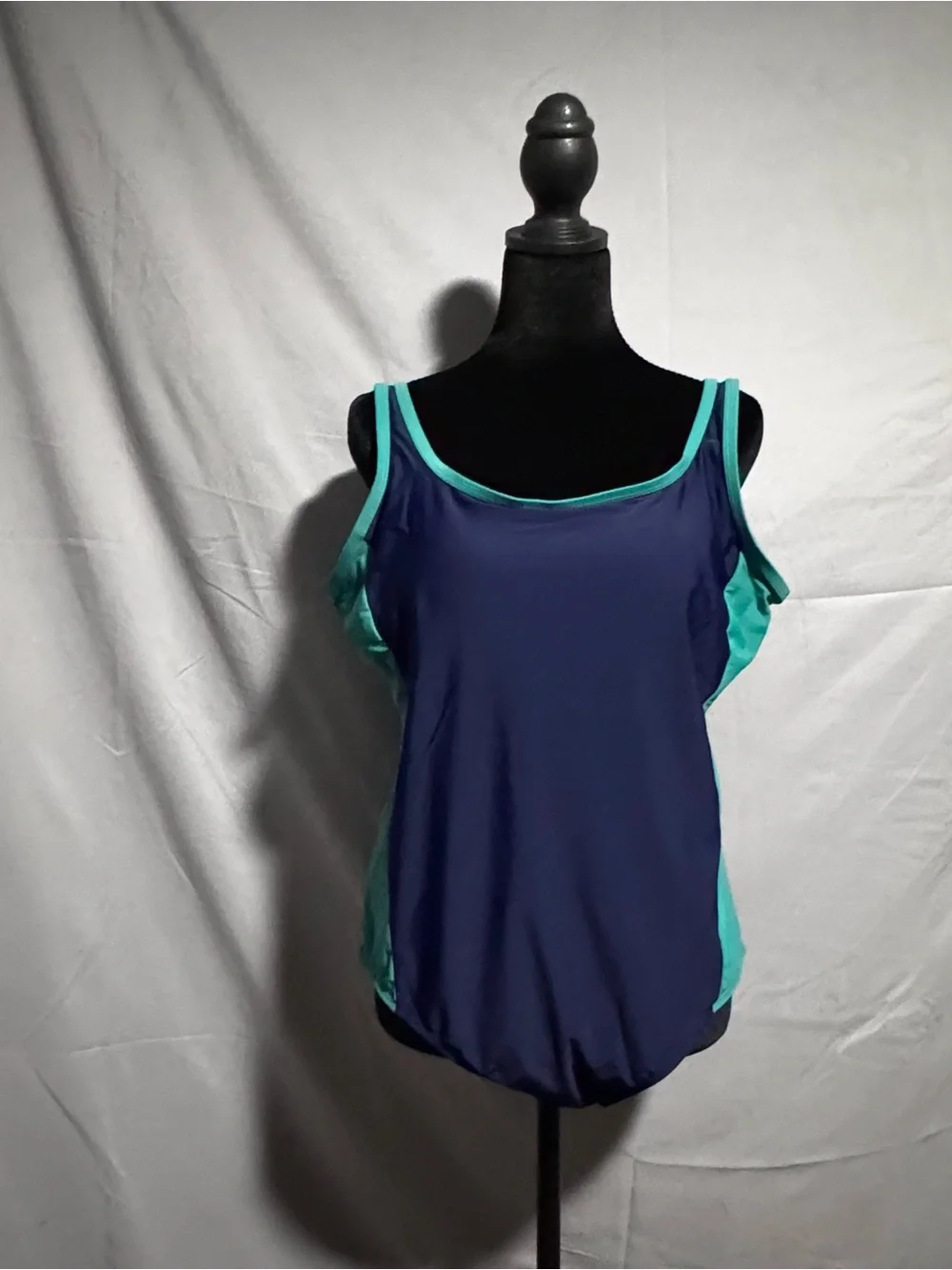 Lands' End Navy and Teal Scoop One-Piece Swimsuit